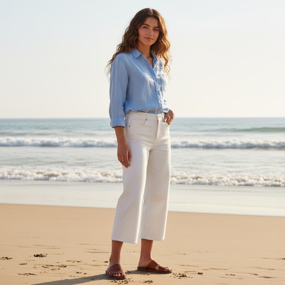 J. Jill Off White High Rise Full Leg Crop Jeans Size 2P
